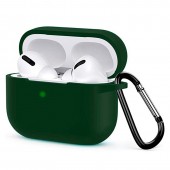 Чехол силиконовый плотный с карабином для AirPods Pro, тёмно-зеленый