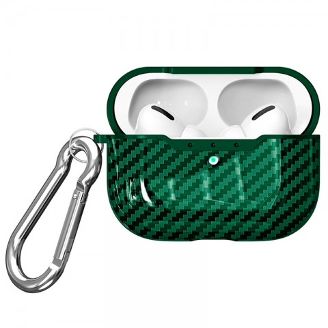 Чехол TPU имитация "Карбон" для AirPods Pro, с карабином, зеленый-1