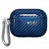 Чехол TPU имитация "Карбон" для AirPods Pro, с карабином, синий Чехол TPU имитация "Карбон" для AirPods Pro, с карабином, синий