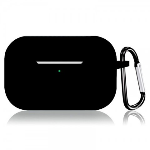 Чехол силиконовый плотный с карабином для AirPods Pro, черный-1