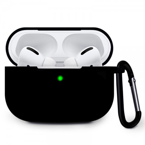 Чехол силиконовый плотный с карабином для AirPods Pro, черный
