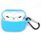 Чехол силиконовый плотный с карабином для AirPods Pro, голубой