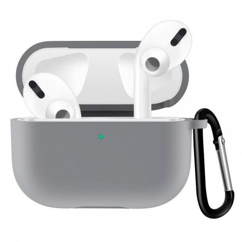 Чехол силиконовый плотный с карабином для AirPods Pro, серый