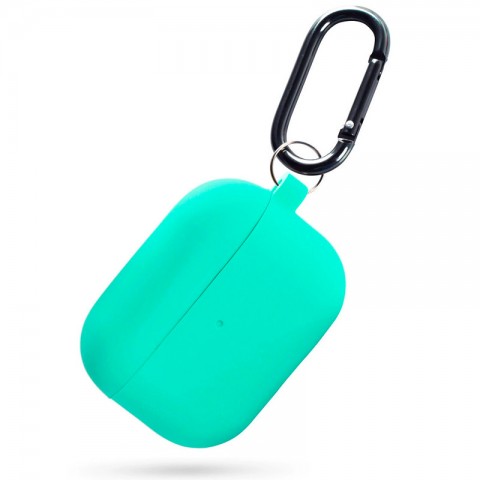 Чехол силиконовый плотный с карабином для AirPods Pro, мятный-1
