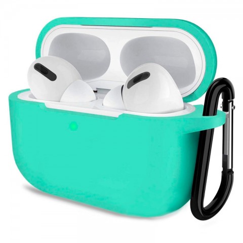 Чехол силиконовый плотный с карабином для AirPods Pro, мятный