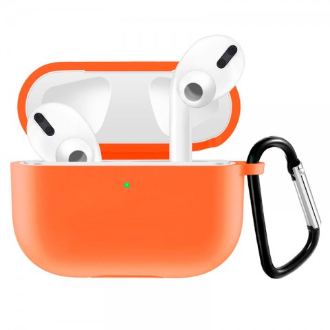Чехол силиконовый плотный с карабином для AirPods Pro, папайя