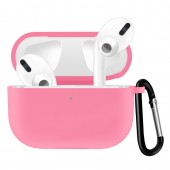 Чехол силиконовый плотный с карабином для AirPods Pro, розовый