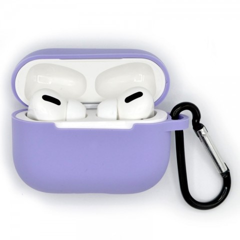 Чехол силиконовый плотный с карабином для AirPods Pro, сиреневый