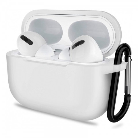 Чехол силиконовый плотный с карабином для AirPods Pro, белый-1
