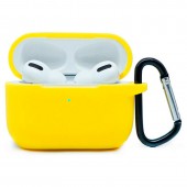 Чехол силиконовый плотный с карабином для AirPods Pro, жёлтый