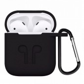 Чехол силиконовый плотный с карабином для AirPods, черный Чехол силиконовый плотный с карабином для AirPods, черный