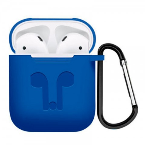 Чехол силиконовый плотный с карабином для AirPods, синий