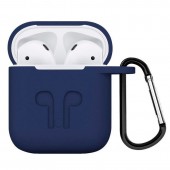Чехол силиконовый плотный с карабином для AirPods, тёмно-синий Чехол силиконовый плотный с карабином для AirPods, тёмно-синий