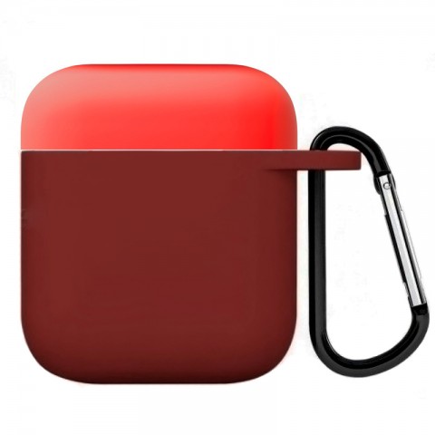 Чехол силиконовый двухцветный для AirPods, бордовый-красный