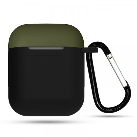 Чехол силиконовый двухцветный для AirPods, черный-болотный