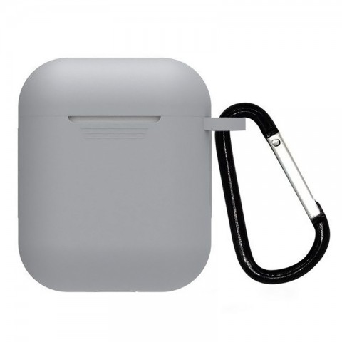 Чехол силиконовый плотный с карабином для AirPods, серый-1