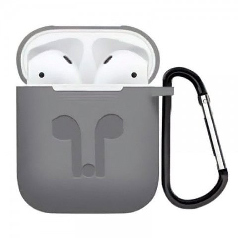Чехол силиконовый плотный с карабином для AirPods, серый