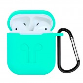 Чехол силиконовый плотный с карабином для AirPods, мятный Чехол силиконовый плотный с карабином для AirPods, мятный