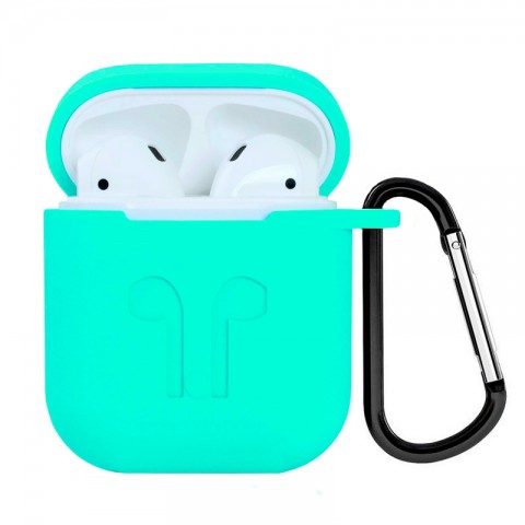Чехол силиконовый плотный с карабином для AirPods, мятный