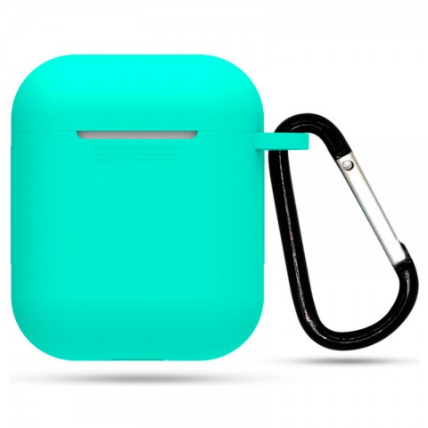 Чехол силиконовый плотный с карабином для AirPods, мятный-1