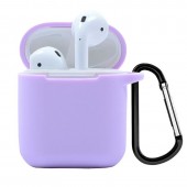 Чехол силиконовый плотный с карабином для AirPods, сиреневый Чехол силиконовый плотный с карабином для AirPods, сиреневый