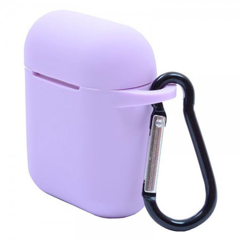Чехол силиконовый плотный с карабином для AirPods, сиреневый-1