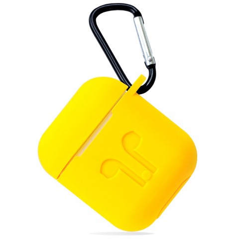 Чехол силиконовый плотный с карабином для AirPods, желтый-1