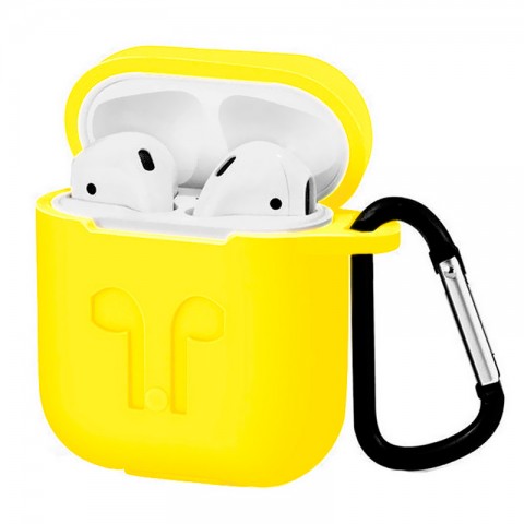 Чехол силиконовый плотный с карабином для AirPods, желтый-2