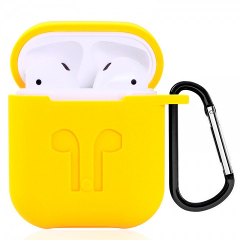 Чехол силиконовый плотный с карабином для AirPods, желтый