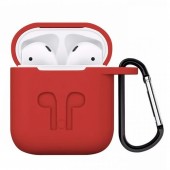 Чехол силиконовый плотный с карабином для AirPods, красный Чехол силиконовый плотный с карабином для AirPods, красный