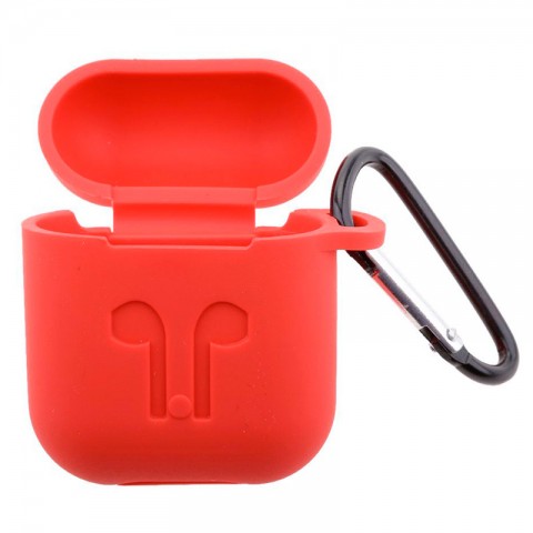 Чехол силиконовый плотный с карабином для AirPods, красный-2