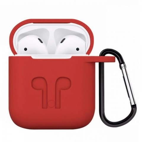 Чехол силиконовый плотный с карабином для AirPods, красный