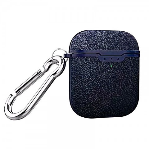Чехол TPU текстура "кожа" для AirPods, с карабином, синий