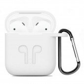 Чехол силиконовый плотный с карабином для AirPods, белый Чехол силиконовый плотный с карабином для AirPods, белый