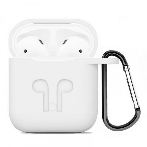 Чехол силиконовый плотный с карабином для AirPods, белый