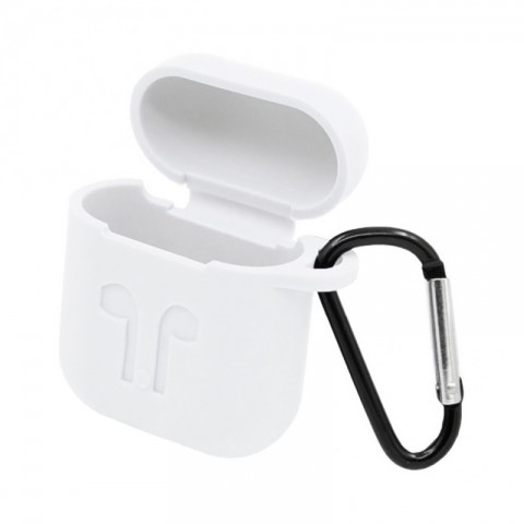 Чехол силиконовый плотный с карабином для AirPods, белый-2
