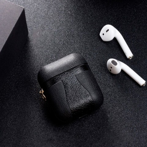 Чехол TPU-кожа для AirPods, черный-1