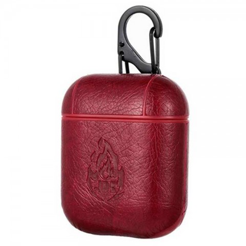 Чехол пластик-кожа "Пламя" для AirPods, красный-1