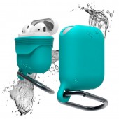 Чехол силиконовый влагозащитный с карабином для AirPods, бирюзовый Чехол силиконовый влагозащитный с карабином для AirPods, бирюзовый
