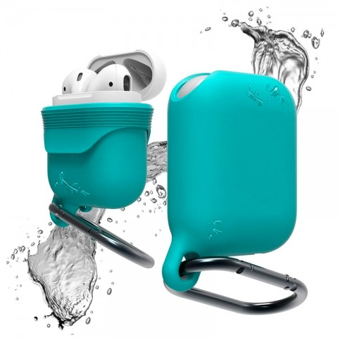 Чехол силиконовый влагозащитный с карабином для AirPods, бирюзовый