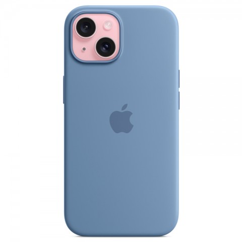 Силиконовый чехол с MagSafe для iPhone 15, цвет: Winter Blue (голубой)-1