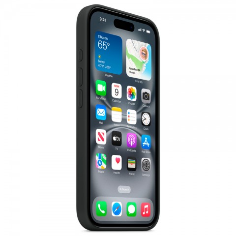 Черный чехол из эко-кожи с MagSafe для iPhone 16-5