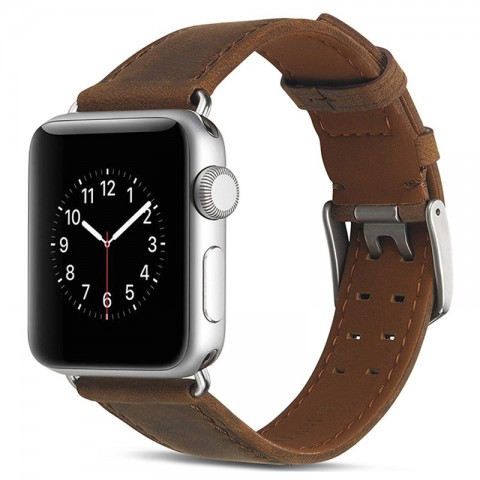 Ремешок кожаный двойная шпилька для Apple Watch 38/40мм, коричневый-1