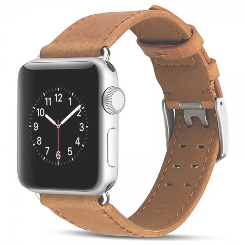 Ремешок кожаный двойная шпилька для Apple Watch 38/40мм, светло-коричневый-1