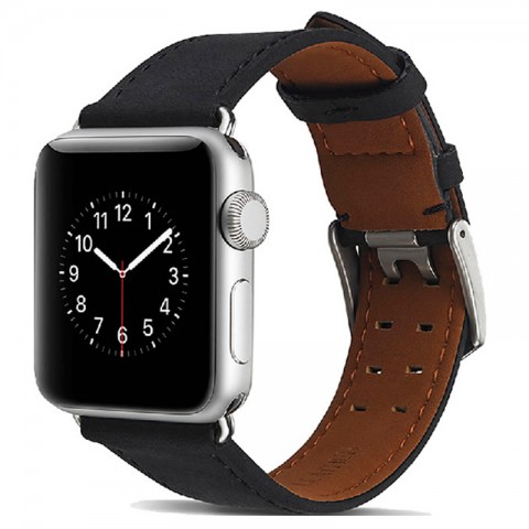 Ремешок кожаный двойная шпилька для Apple Watch 38/40мм, черный-1