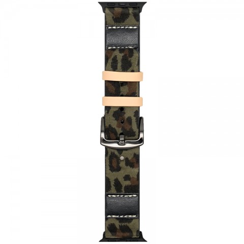Ремешок кожаный "Леопард" для Apple Watch 38/40мм, зеленый