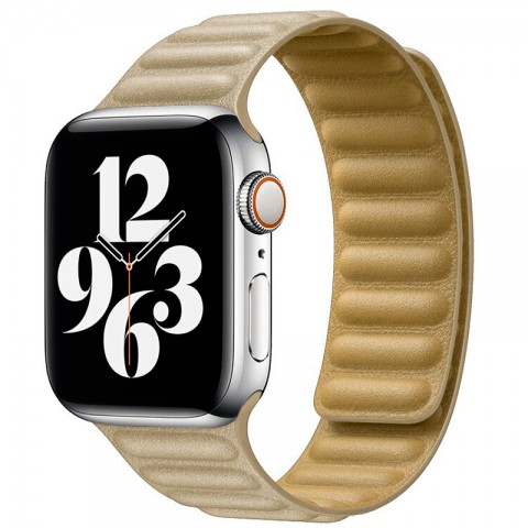 Браслет кожаный магнитный 42/44/45мм для Apple Watch, бежевый-1