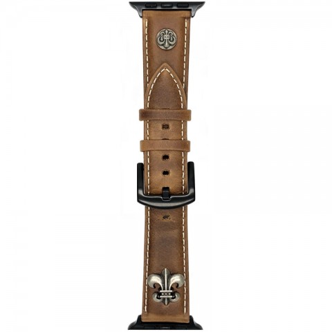 Ремешок кожаный "Королевская лилия" для Apple Watch 42/44/45мм, коричневый