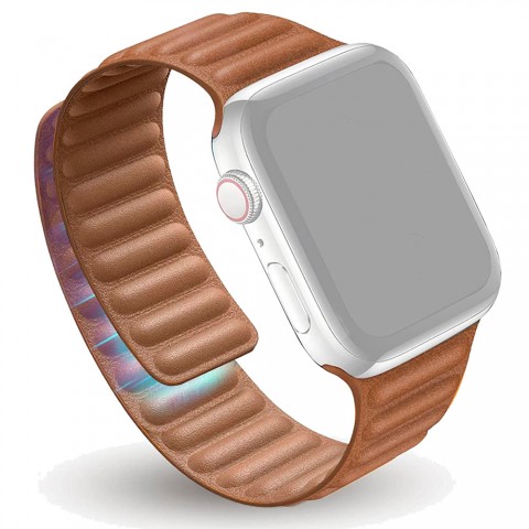 Браслет кожаный магнитный 38/40/41мм для Apple Watch, коричневый-3