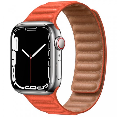 Браслет кожаный магнитный 38/40/41мм для Apple Watch, оранжевый-1